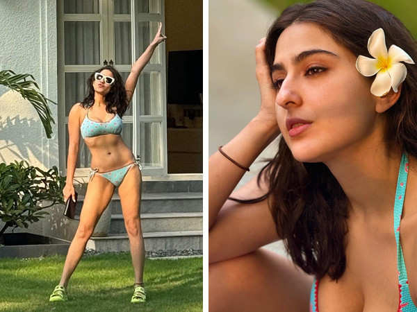 Sara Ali Khan raises temperatures as she flaunts her abs in a blue swimsuit. See pics: